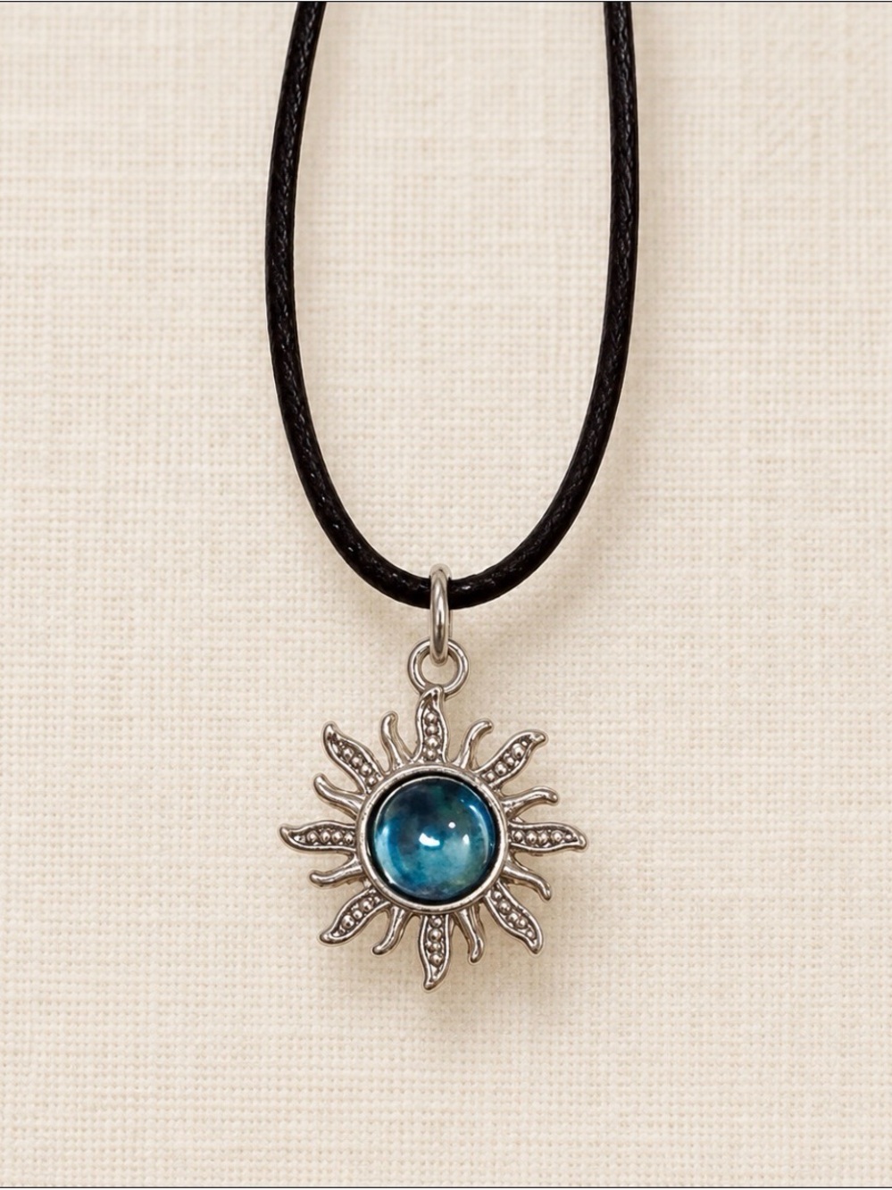 Sunburst Blue Glass Pendant Necklace - Blue